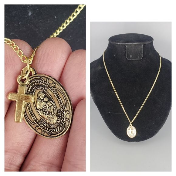 St. Anthony Goldtone Religious Medallion Necklace - Picture 1 of 5